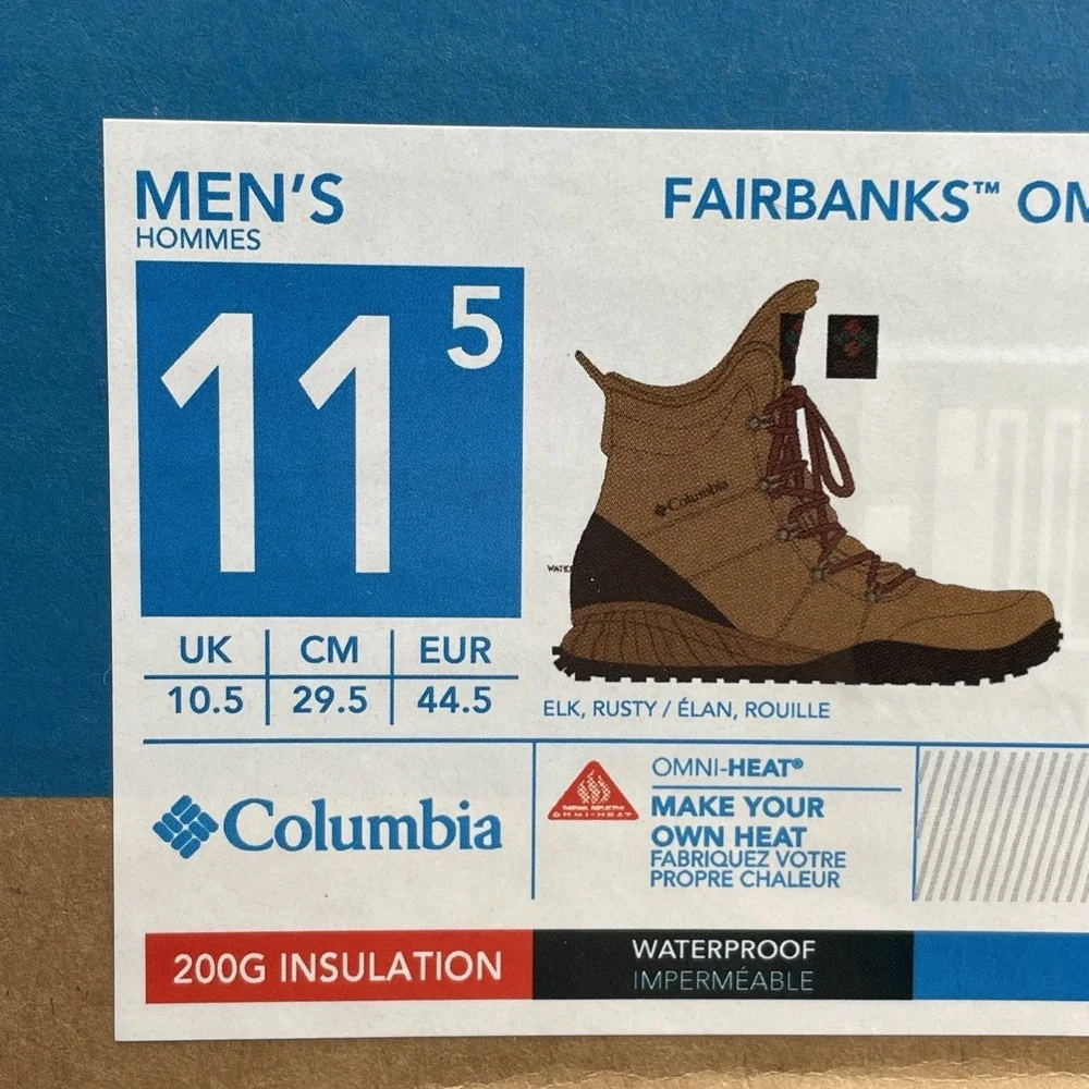 Columbia‎ Men's 11.5 Fairbanks High Omni-Heat Boot Elk Rusty Tan Waterproof